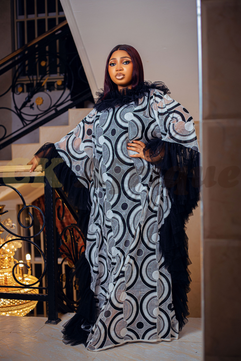 Feather Neck Bubu Dress with Frill Edges CK Afrique
